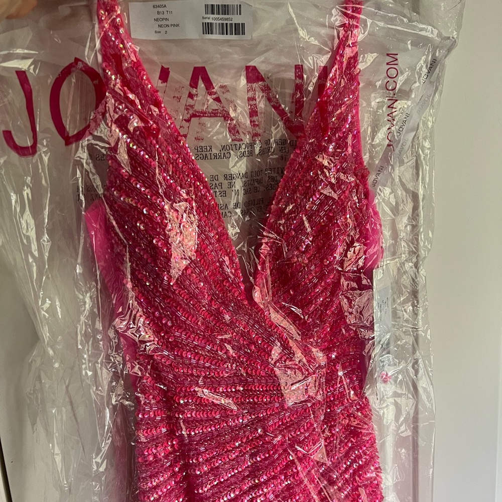 Jovani 63405A Asymmetrical Prom Dress Neon Pink